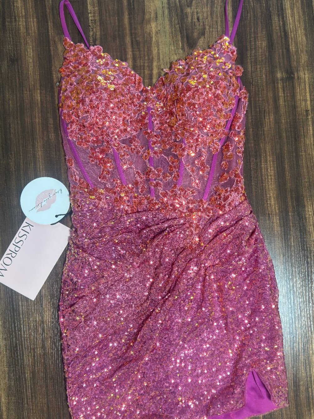 Kiss Prom Size 4 Fuchsia Purple Formal Dress, Sequins, Spaghetti Strap, NWT
